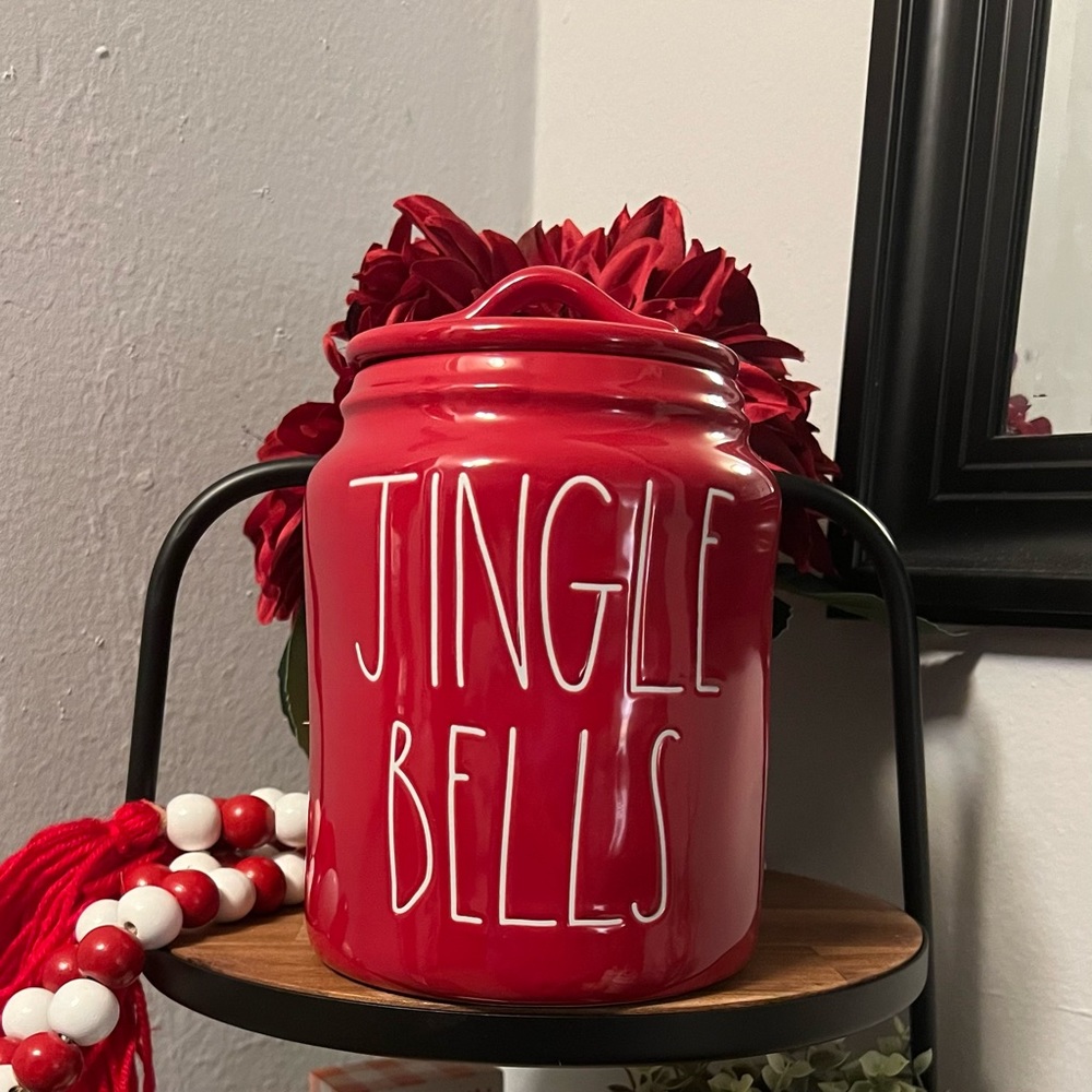 Rae Dunn “Jingle Bells” Red Canister with Lid New